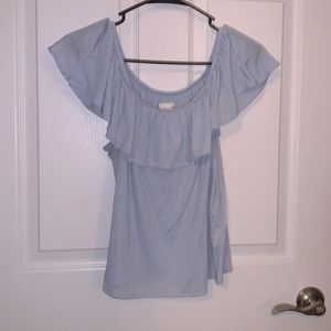 Women’s short sleeve light blue ruffle top